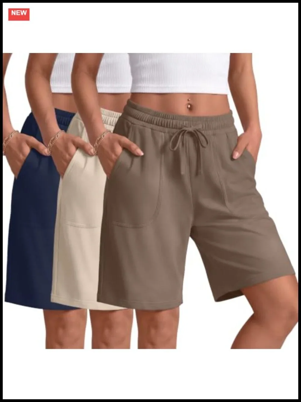 3 Pack Women Bermuda Shorts with Pockets High Waist Knee Length Athletic